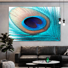 Lade das Bild in den Galerie-Viewer, Leinwandbild Pfauenfeder Türkis Querformat