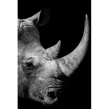 Lade das Bild in den Galerie-Viewer, Aluminiumbild gebürstet Nashorn auf schwarzem Hintergrund Hochformat
