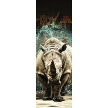 Lade das Bild in den Galerie-Viewer, Leinwandbild Nashorn bricht durch die Wand Panorama Hoch