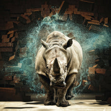 Lade das Bild in den Galerie-Viewer, Leinwandbild Nashorn bricht durch die Wand Quadrat