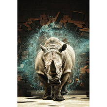 Lade das Bild in den Galerie-Viewer, Leinwandbild Nashorn bricht durch die Wand Hochformat