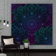 Lade das Bild in den Galerie-Viewer, Aluminiumbild gebürstet Neon Mandala Quadrat