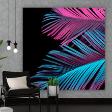 Lade das Bild in den Galerie-Viewer, Aluminiumbild Neon Palmblätter Quadrat