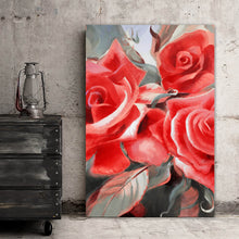 Lade das Bild in den Galerie-Viewer, Leinwandbild Gemälde Rote Rosen Hochformat