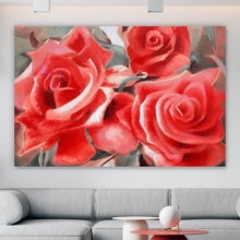 Lade das Bild in den Galerie-Viewer, Leinwandbild Gemälde Rote Rosen Querformat