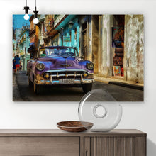 Lade das Bild in den Galerie-Viewer, Leinwandbild Oldtimer Lila Querformat