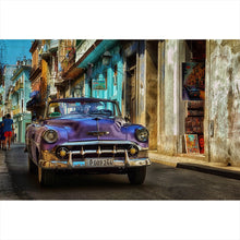 Lade das Bild in den Galerie-Viewer, Leinwandbild Oldtimer Lila Querformat
