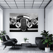 Lade das Bild in den Galerie-Viewer, Aluminiumbild gebürstet Oldtimer Schwarz-Weiß Querformat