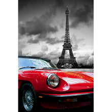 Lade das Bild in den Galerie-Viewer, Leinwandbild Oldtimer vor dem Eiffelturm Hochformat