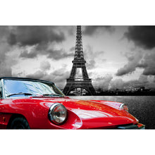 Lade das Bild in den Galerie-Viewer, Leinwandbild Oldtimer vor dem Eiffelturm Querformat