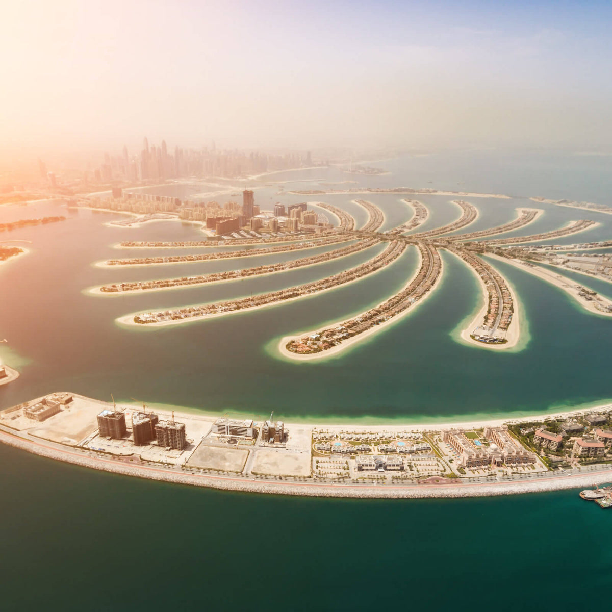 Aluminiumbild Palmeninsel in Dubai im Quadrat, Aufhängefertig &  Versandkostenfrei – Wandguru