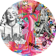 Lade das Bild in den Galerie-Viewer, Aluminiumbild gebürstet Panther and Beauties Pop Art Kreis