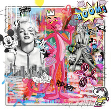 Lade das Bild in den Galerie-Viewer, Aluminiumbild gebürstet Panther and Beauties Pop Art Quadrat