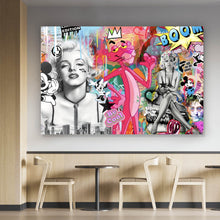 Lade das Bild in den Galerie-Viewer, Aluminiumbild gebürstet Panther and Beauties Pop Art Querformat
