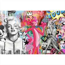 Lade das Bild in den Galerie-Viewer, Leinwandbild Panther and Beauties Pop Art Querformat