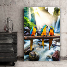 Lade das Bild in den Galerie-Viewer, Leinwandbild Papageien Familie Hochformat