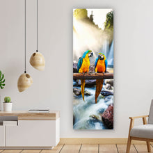 Lade das Bild in den Galerie-Viewer, Spannrahmenbild Papageien Familie Panorama Hoch