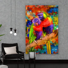 Lade das Bild in den Galerie-Viewer, Leinwandbild Papageien Paar Modern Art Hochformat