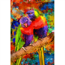 Lade das Bild in den Galerie-Viewer, Leinwandbild Papageien Paar Modern Art Hochformat