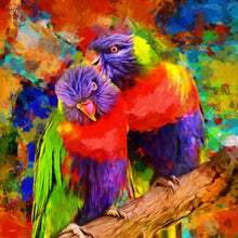 Lade das Bild in den Galerie-Viewer, Poster Papageien Paar Modern Art Quadrat