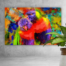 Lade das Bild in den Galerie-Viewer, Leinwandbild Papageien Paar Modern Art Querformat