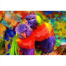Lade das Bild in den Galerie-Viewer, Spannrahmenbild Papageien Paar Modern Art Querformat
