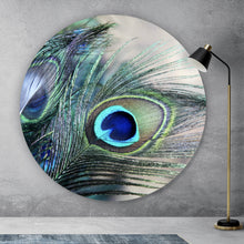 Lade das Bild in den Galerie-Viewer, Aluminiumbild gebürstet Pfau Feder Kreis