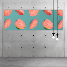 Lade das Bild in den Galerie-Viewer, Acrylglasbild Pinke Früchte auf blauem Hintergrund Panorama