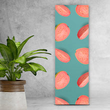 Lade das Bild in den Galerie-Viewer, Acrylglasbild Pinke Früchte auf blauem Hintergrund Panorama Hoch