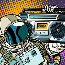 Lade das Bild in den Galerie-Viewer, Leinwandbild Pop Art Astronaut mit Musikbox Quadrat