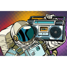 Lade das Bild in den Galerie-Viewer, Poster Pop Art Astronaut mit Musikbox Querformat