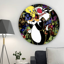Lade das Bild in den Galerie-Viewer, Aluminiumbild gebürstet Pop Art Katze & Tweet Kreis