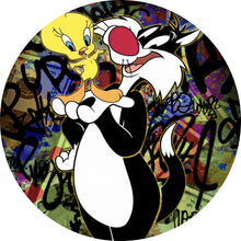 Lade das Bild in den Galerie-Viewer, Aluminiumbild gebürstet Pop Art Katze & Tweet Kreis