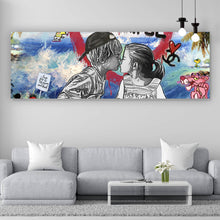 Lade das Bild in den Galerie-Viewer, Leinwandbild Pop Art Kissing Kids Beach Panorama