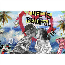 Lade das Bild in den Galerie-Viewer, Poster Pop Art Kissing Kids Beach Querformat