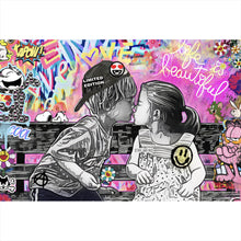 Lade das Bild in den Galerie-Viewer, Spannrahmenbild Pop Art Kissing Kids Querformat