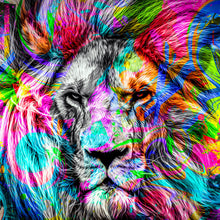Lade das Bild in den Galerie-Viewer, Aluminiumbild gebürstet Pop Art Löwe Quadrat