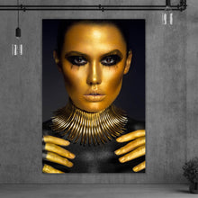 Lade das Bild in den Galerie-Viewer, Leinwandbild Portrait einer Frau Schwarz Gold Hochformat
