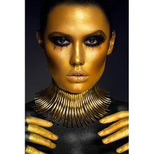Lade das Bild in den Galerie-Viewer, Leinwandbild Portrait einer Frau Schwarz Gold Hochformat