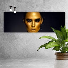 Lade das Bild in den Galerie-Viewer, Acrylglasbild Portrait einer Frau Schwarz Gold Panorama
