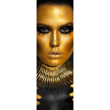 Lade das Bild in den Galerie-Viewer, Leinwandbild Portrait einer Frau Schwarz Gold Panorama Hoch