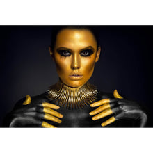 Lade das Bild in den Galerie-Viewer, Leinwandbild Portrait einer Frau Schwarz Gold Querformat