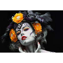 Lade das Bild in den Galerie-Viewer, Leinwandbild La Catrina mit orangenen Blumen Querformat