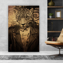 Lade das Bild in den Galerie-Viewer, Aluminiumbild Portrait mit Leopardenkopf Grunge Hochformat