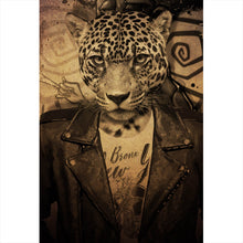 Lade das Bild in den Galerie-Viewer, Leinwandbild Portrait mit Leopardenkopf Grunge Hochformat