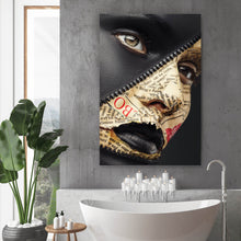 Lade das Bild in den Galerie-Viewer, Acrylglasbild Portrait mit Zeitungs Make-up Hochformat