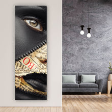 Lade das Bild in den Galerie-Viewer, Acrylglasbild Portrait mit Zeitungs Make-up Panorama Hoch