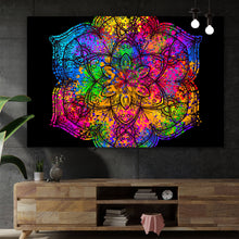 Lade das Bild in den Galerie-Viewer, Aluminiumbild gebürstet Psychedelisches Mandala Querformat