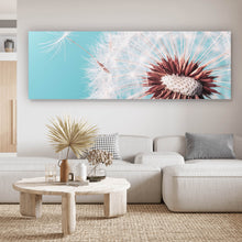 Lade das Bild in den Galerie-Viewer, Leinwandbild Pusteblume auf Türkis Panorama