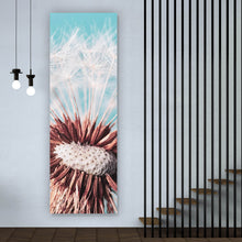 Lade das Bild in den Galerie-Viewer, Aluminiumbild gebürstet Pusteblume auf Türkis Panorama Hoch